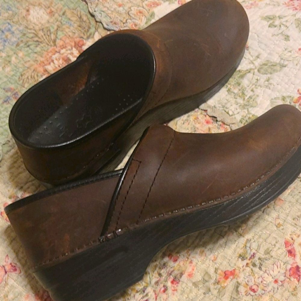 Dansko brown leather clogs